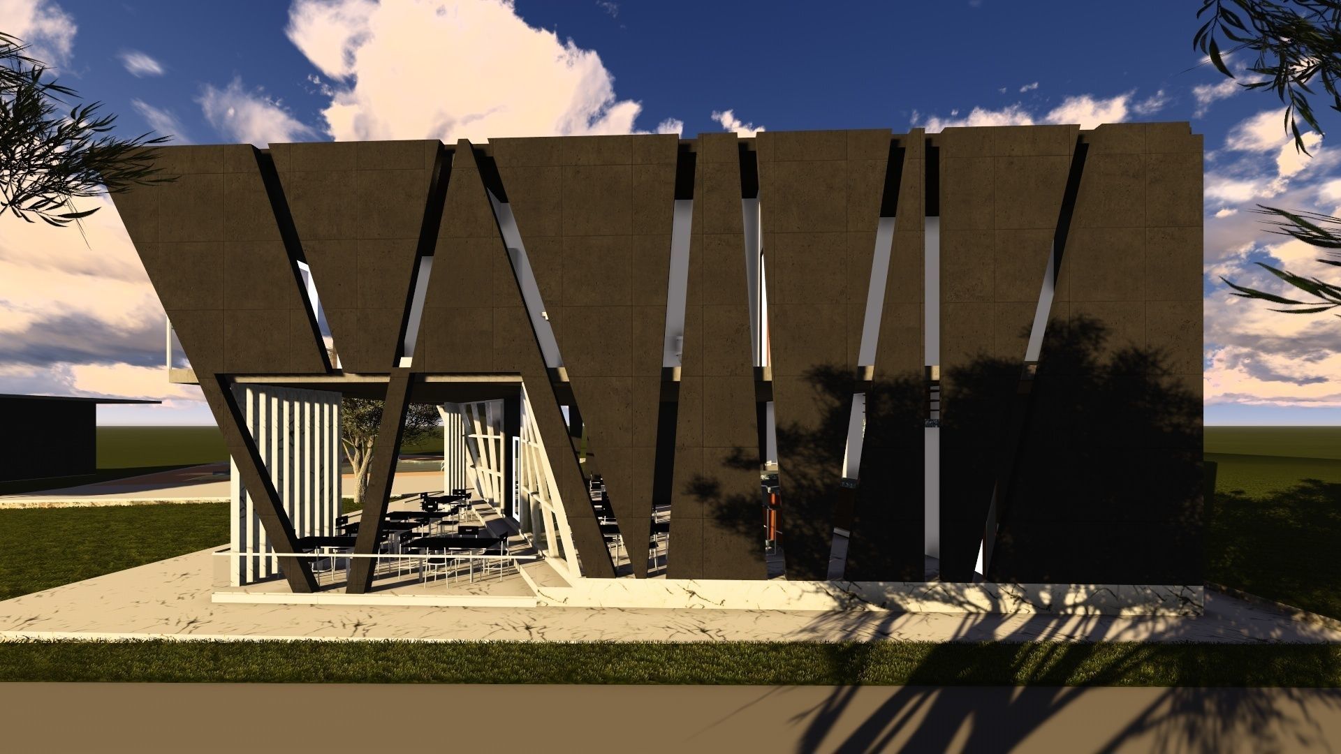 Hotel with Restaurant and swimming pool Free 3D model_3