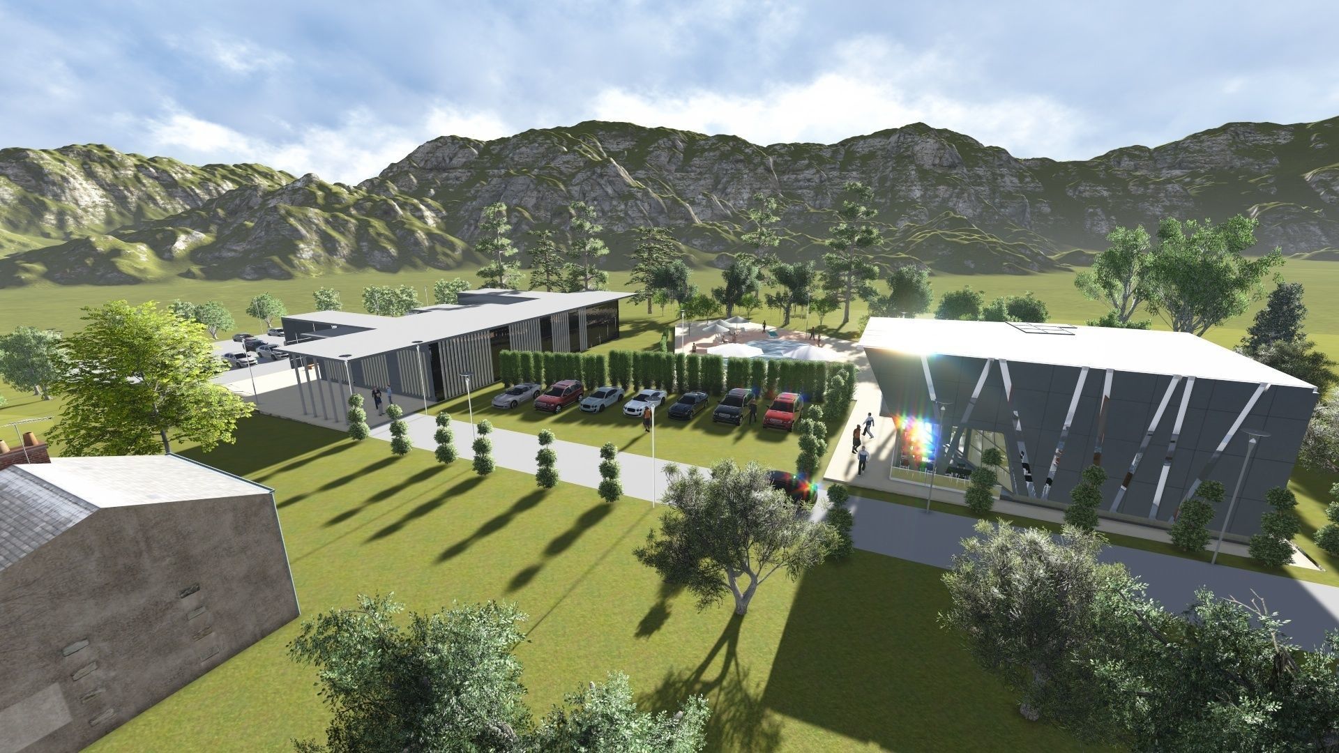 Hotel with Restaurant and swimming pool Free 3D model_4