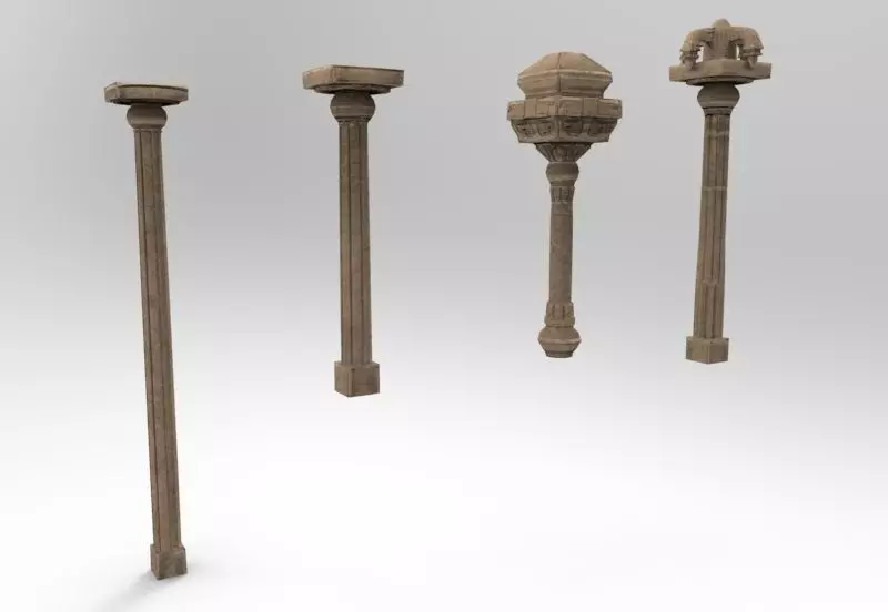 Stone pillar sculpture of Indian Temple architecture Low-poly 3D model_0