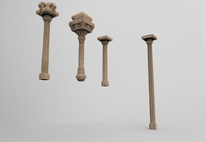 Stone pillar sculpture of Indian Temple architecture Low-poly 3D model_2