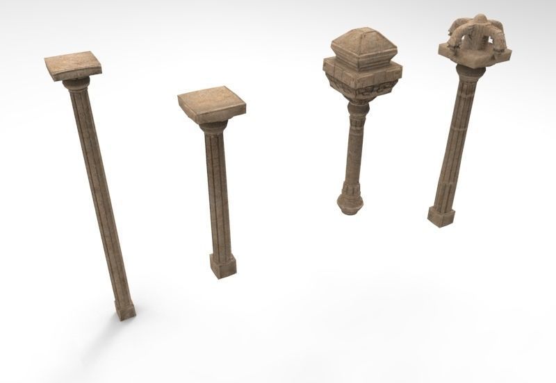 Stone pillar sculpture of Indian Temple architecture Low-poly 3D model_4