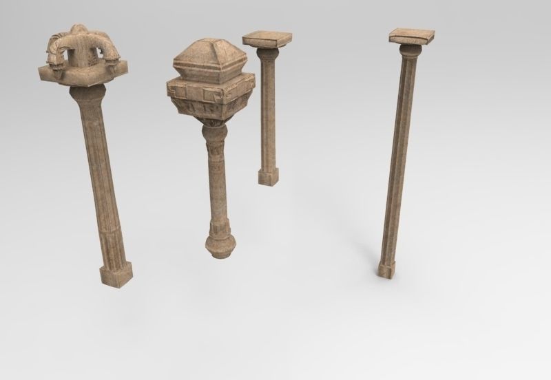 Stone pillar sculpture of Indian Temple architecture Low-poly 3D model_1