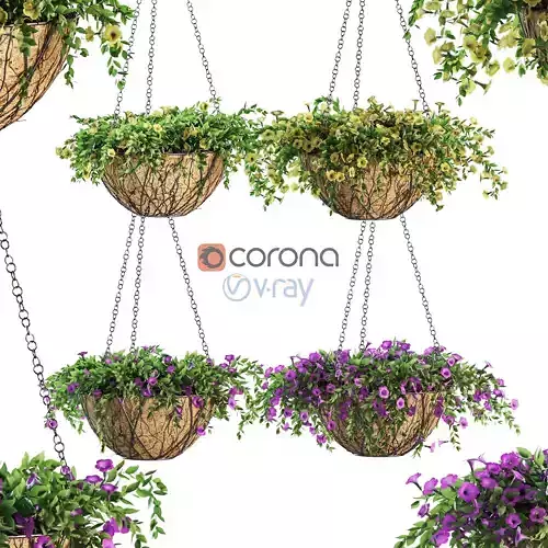 Flowers in a flower pot on a chain - Petunia - 4 models 3D model
