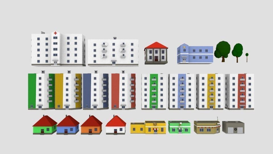 City building  pack lowpoly Free low-poly 3D model_1