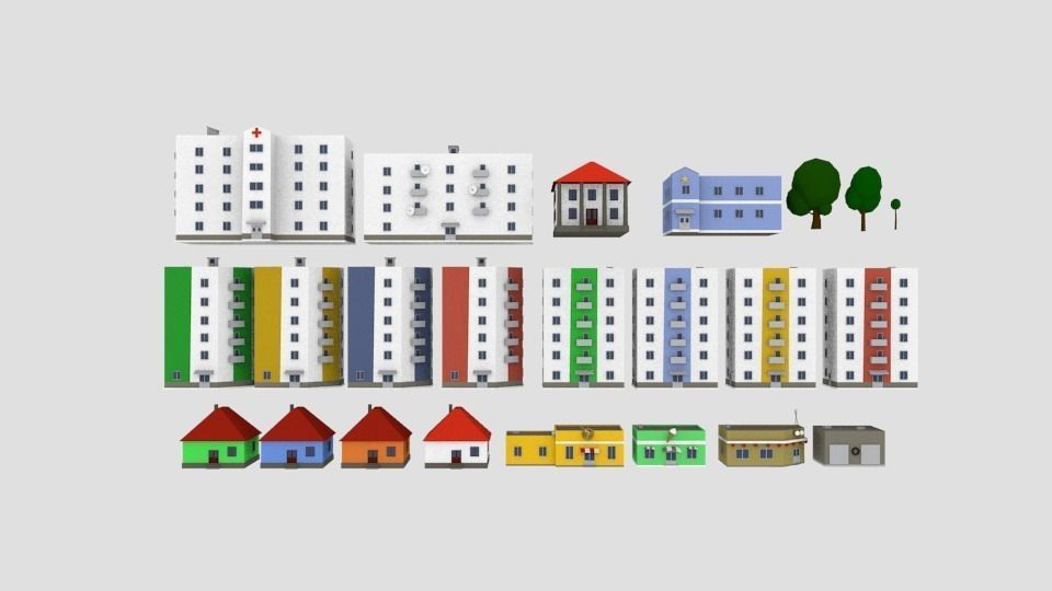 City building  pack lowpoly Free low-poly 3D model_0