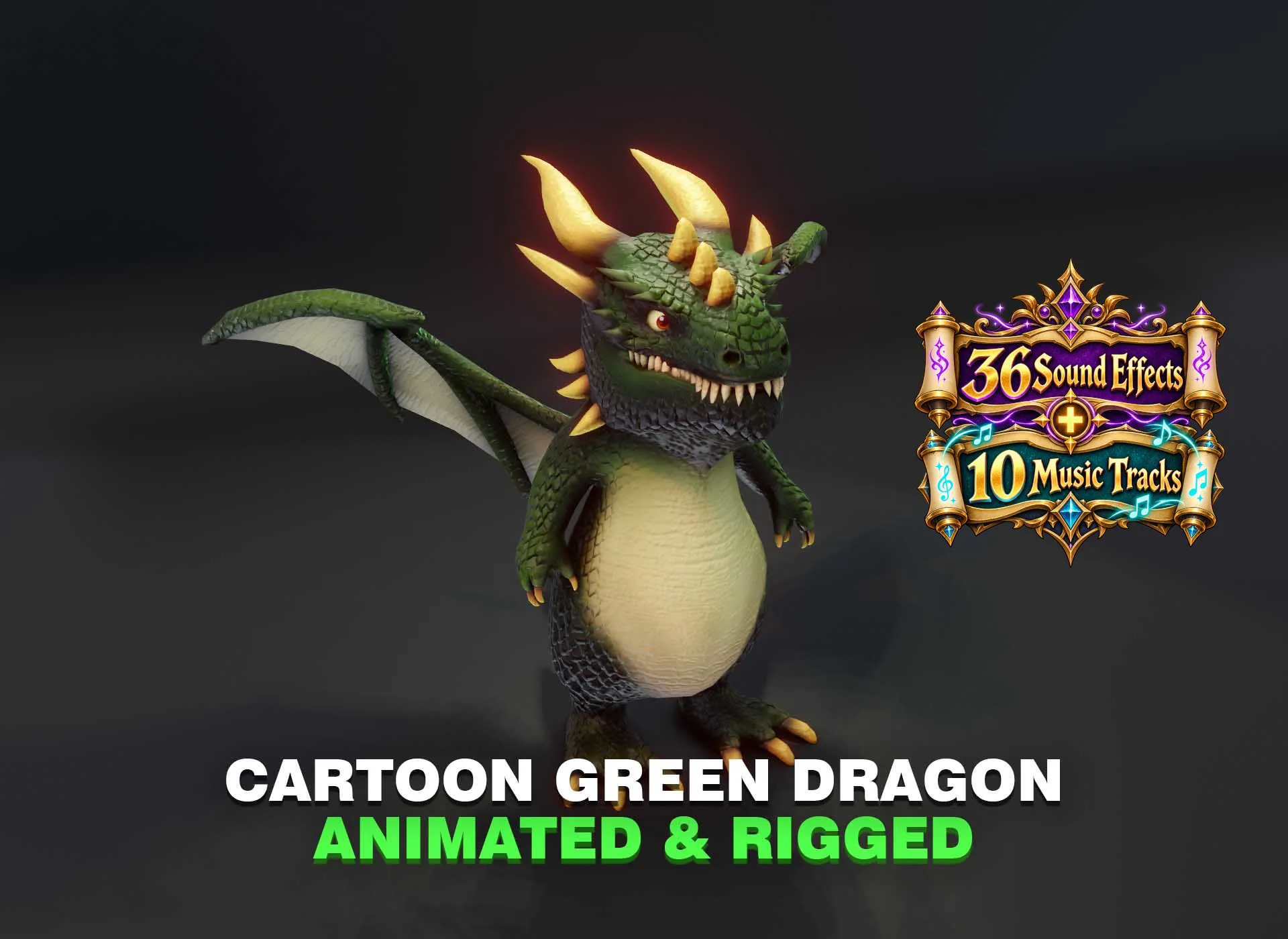 3D model Cartoon Green Dragon Animated 3D Model with Music Sound ...