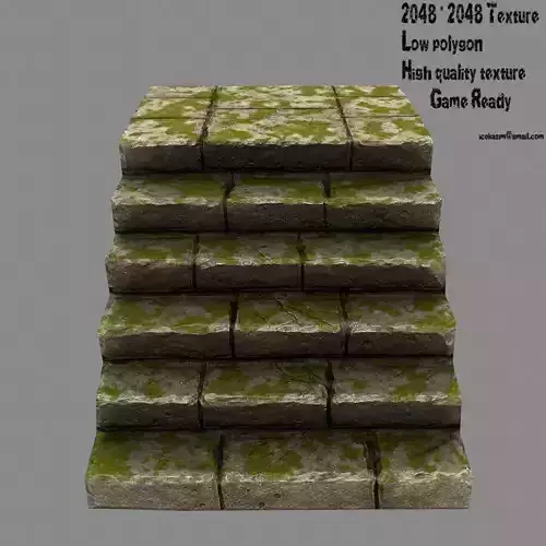 stairway brick wall with moss Low-poly 3D model