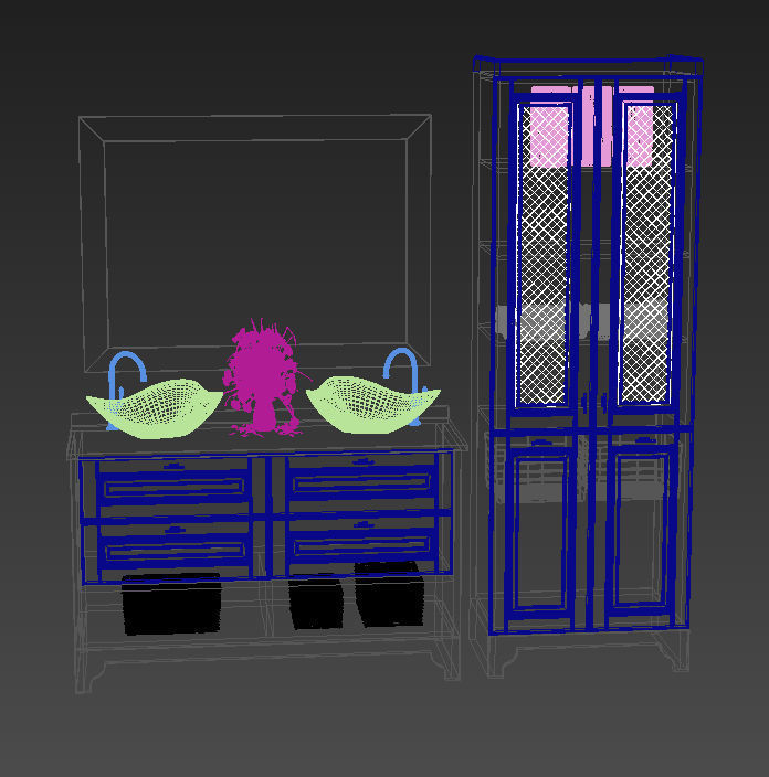 Bathroom vanity with two sinks and mirror 3D model_3