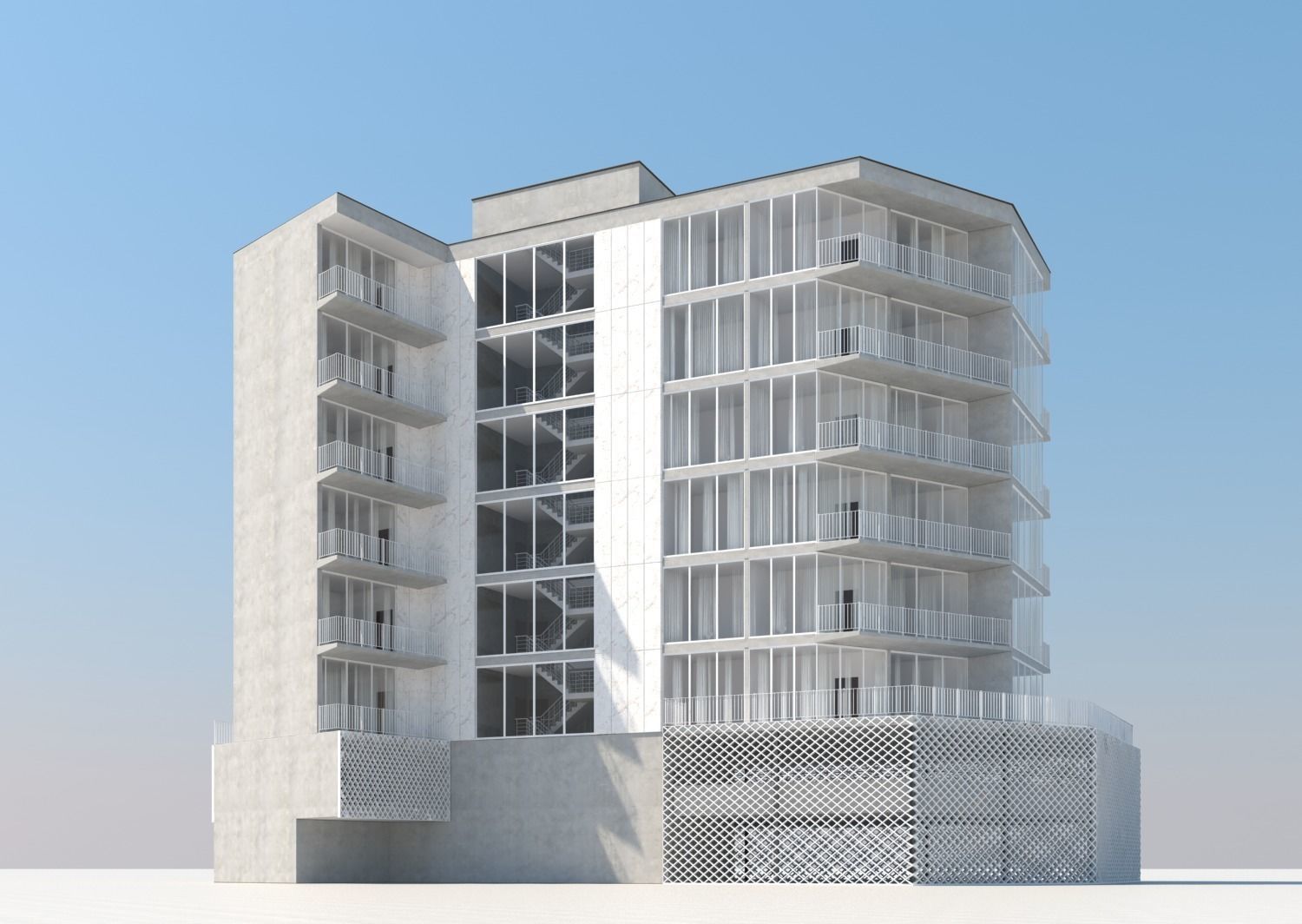 The white building - Residential Building 3D model_3