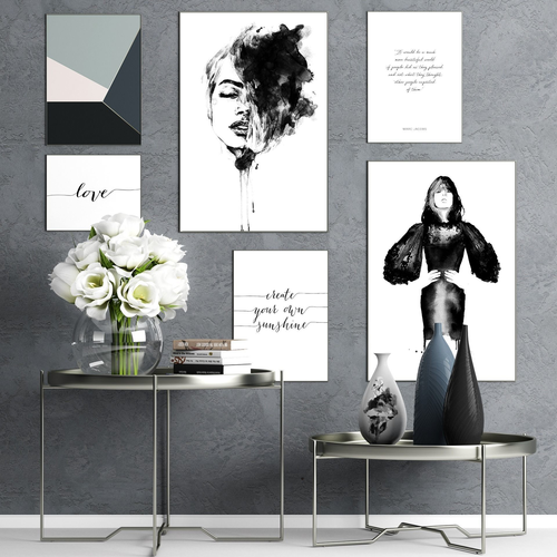 Decoration set 9 group of art prints on wall