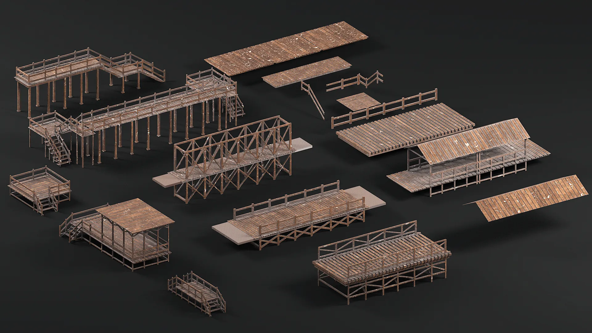 3D model Modular Wooden Bridge and Pier Collection VR / AR / low-poly ...