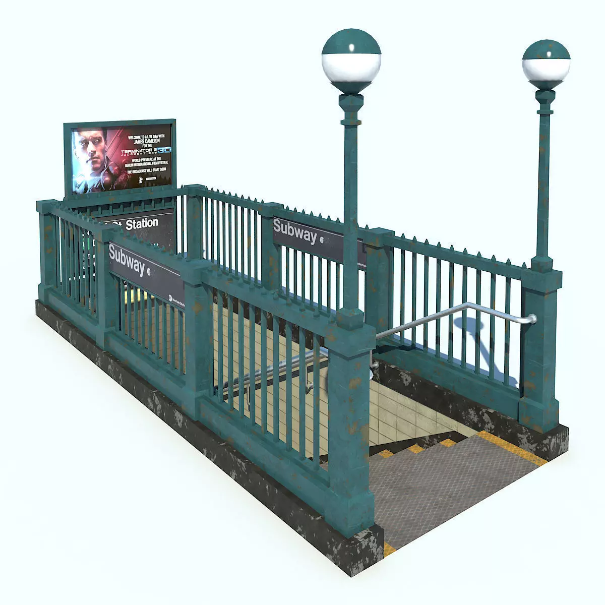 Subway Entrance NYC Low-poly 3D model_0