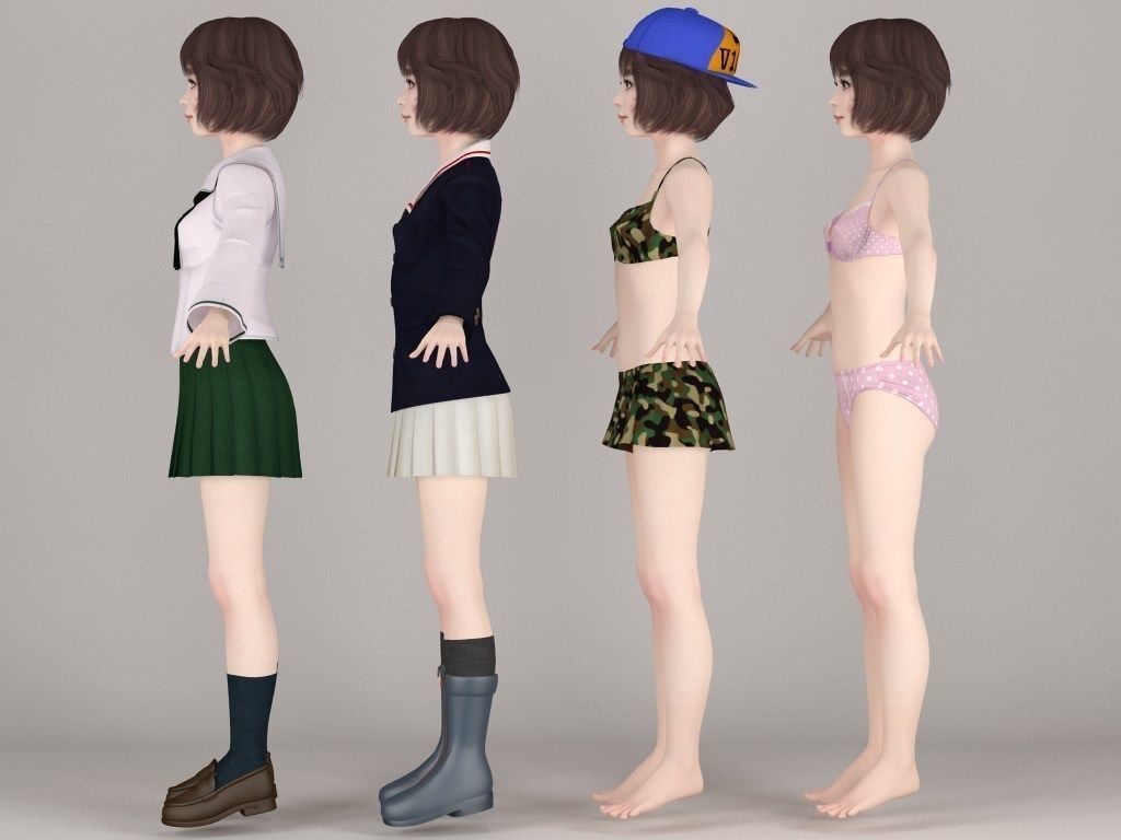 T pose nonrigged model of Yukari with various outfit 3D model_4