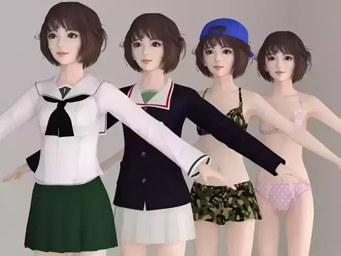  T pose nonrigged model of Yukari with various outfit  3D model