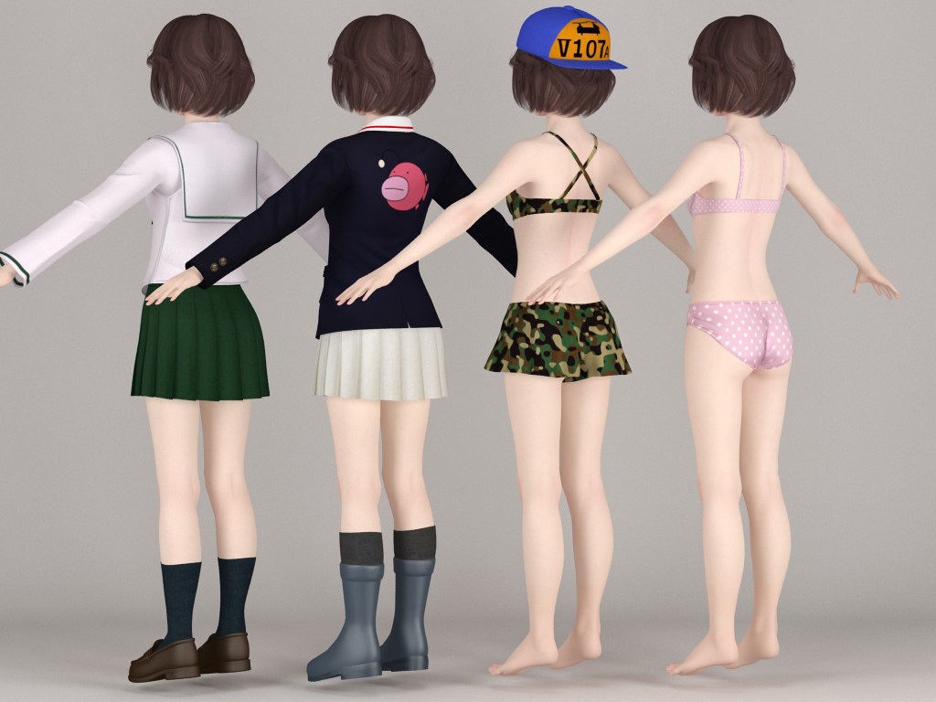 T pose rigged model of Yukari with various outfit 3D model_7