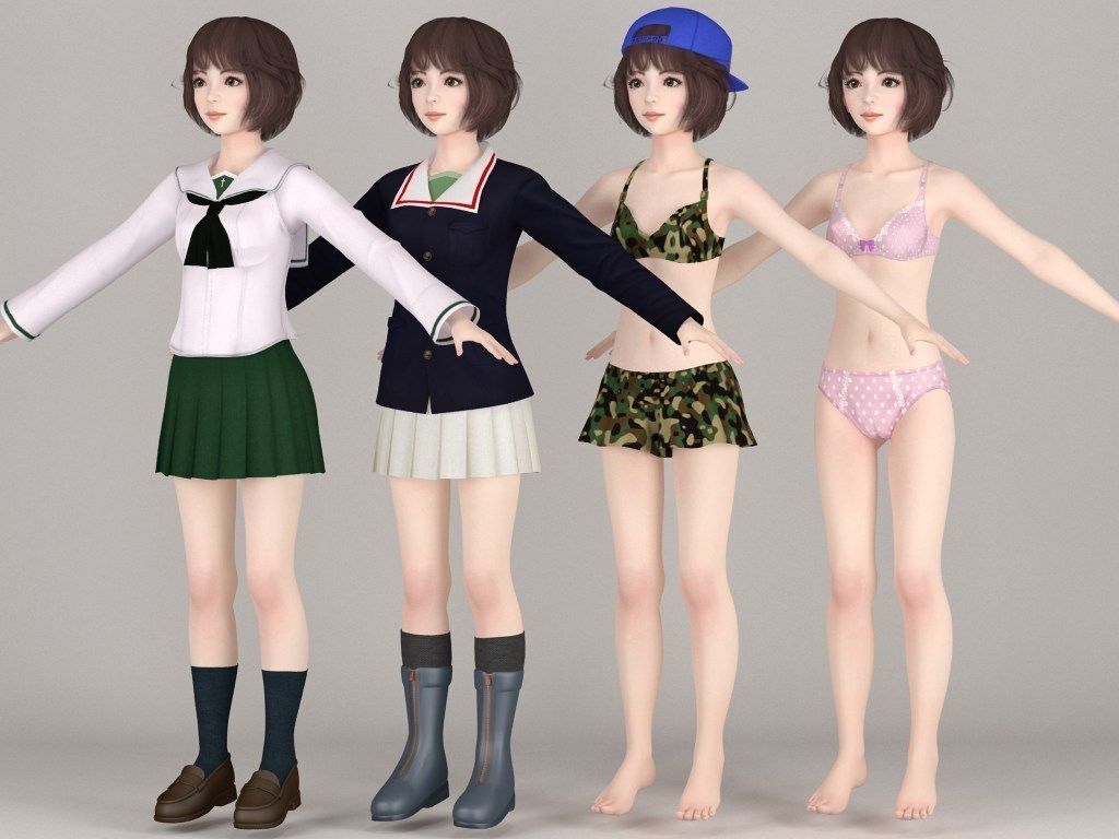 T pose rigged model of Yukari with various outfit 3D model_5