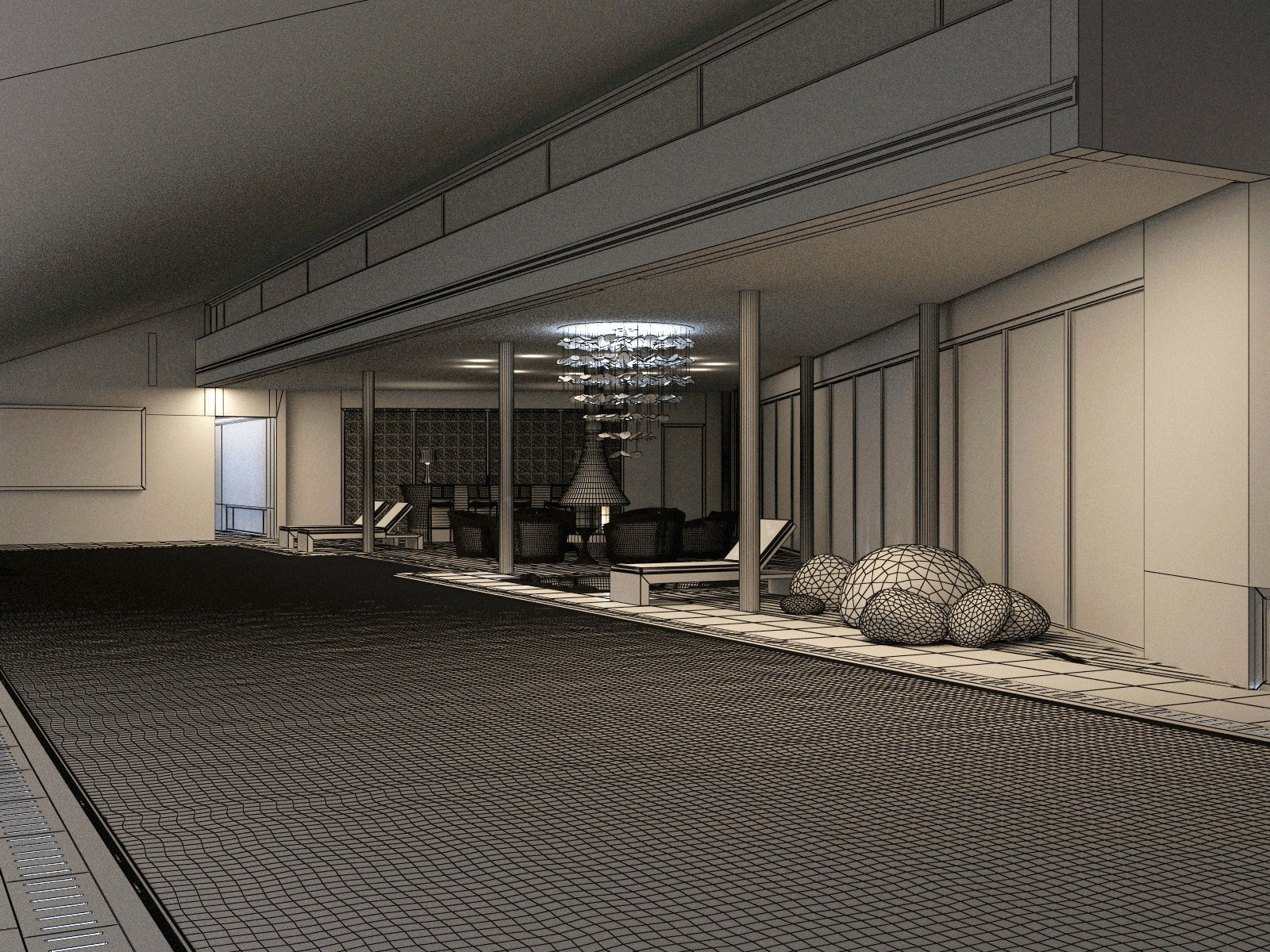 Interior modern swimming pool 3D model_8