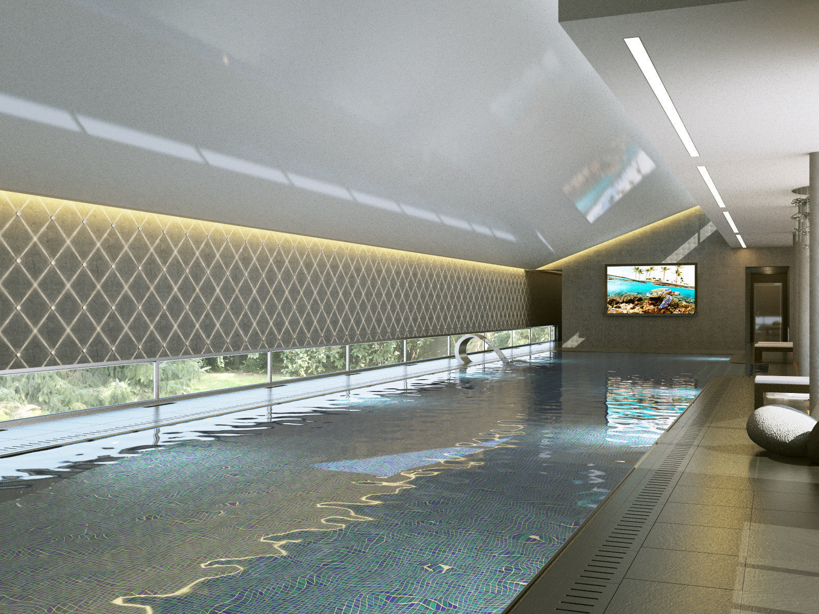 Interior modern swimming pool 3D model_2