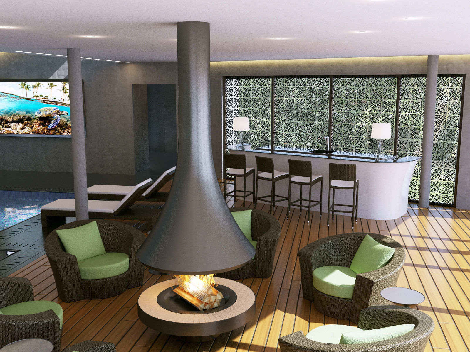 Interior modern swimming pool 3D model_6