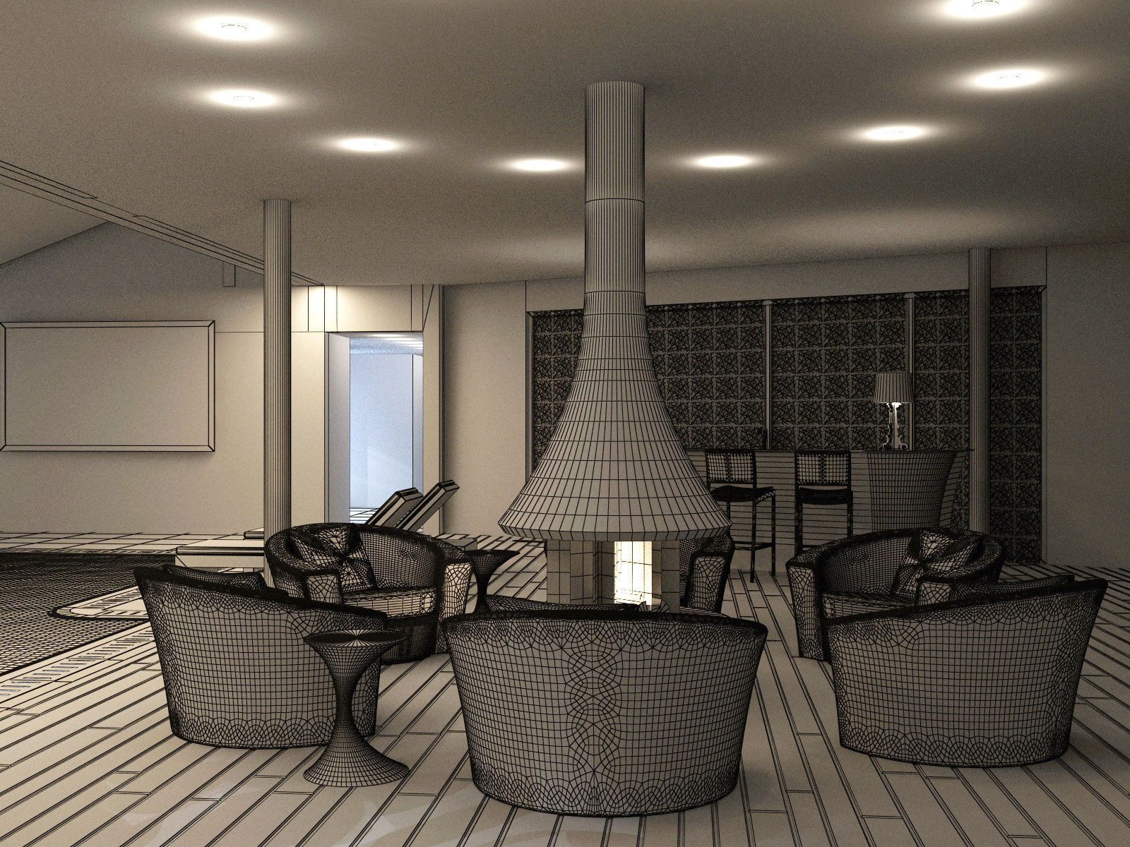 Interior modern swimming pool 3D model_11