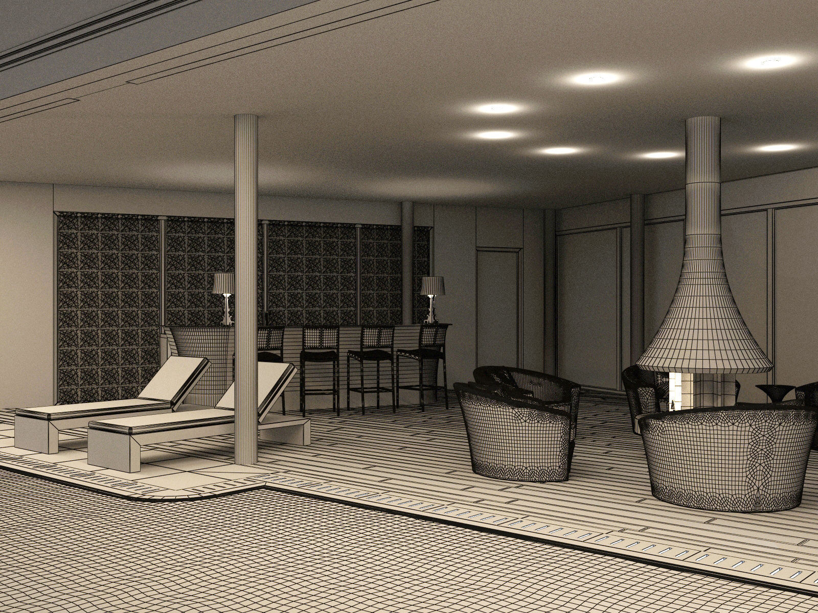 Interior modern swimming pool 3D model_12