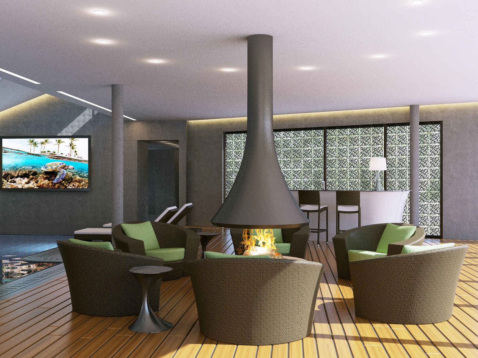 Interior modern swimming pool 3D model_4