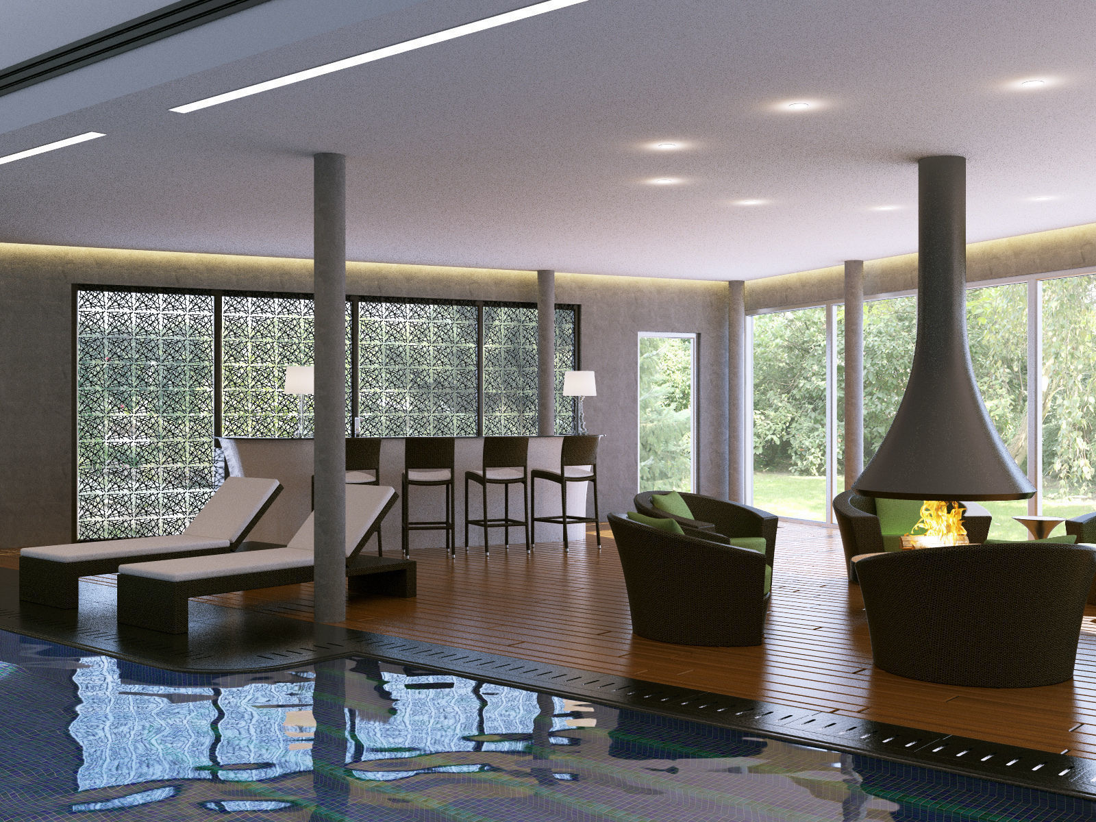 Interior modern swimming pool 3D model_5
