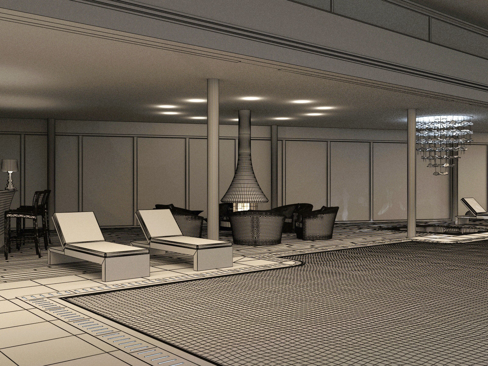 Interior modern swimming pool 3D model_10