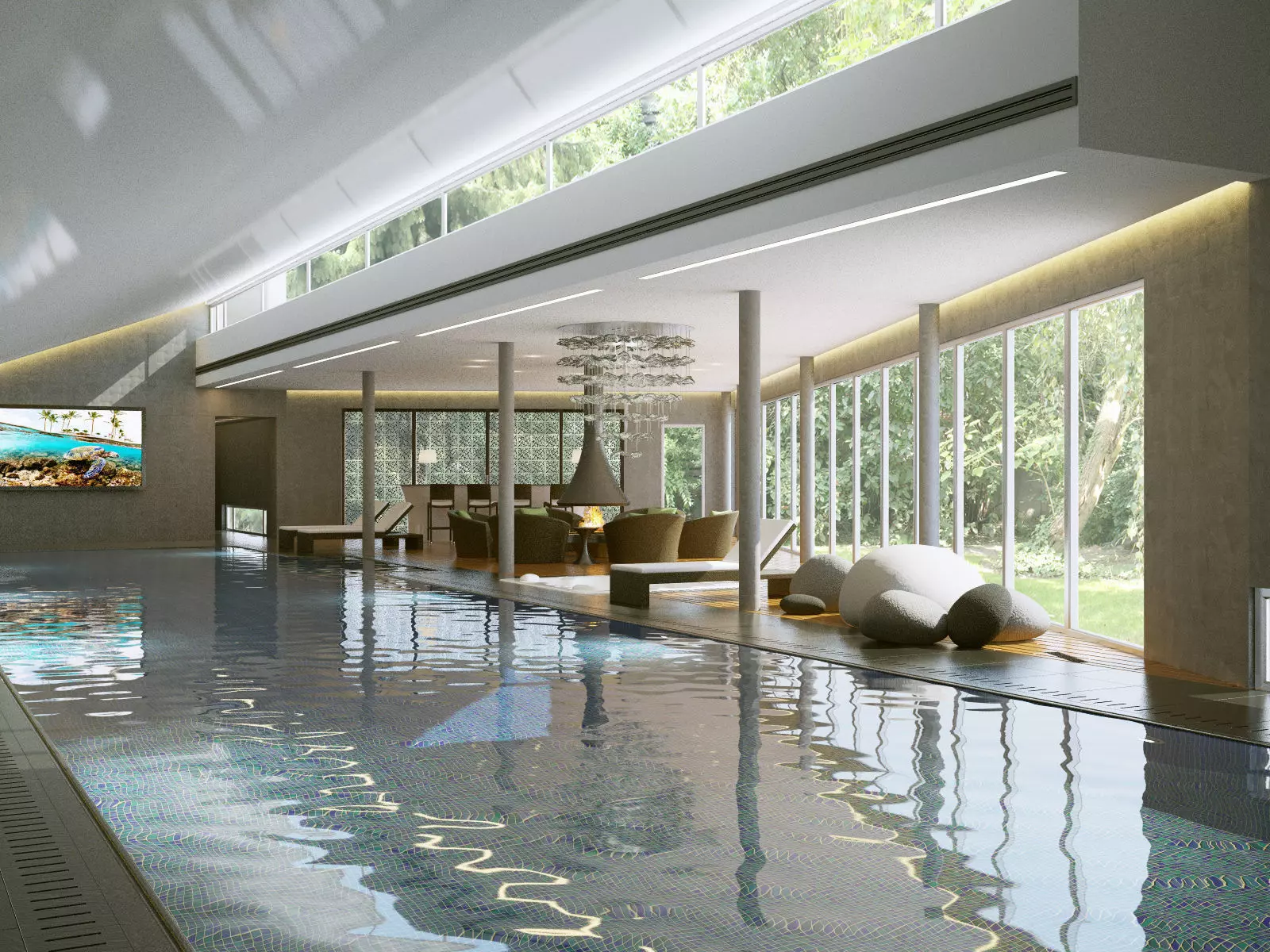 Interior modern swimming pool 3D model_0