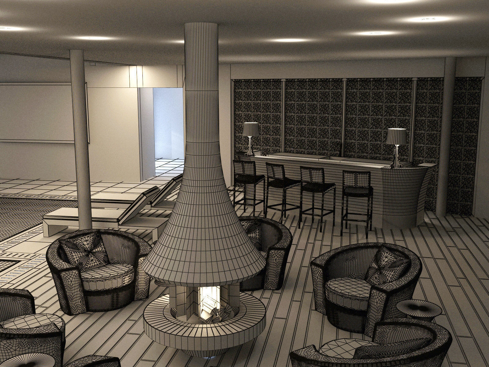 Interior modern swimming pool 3D model_13