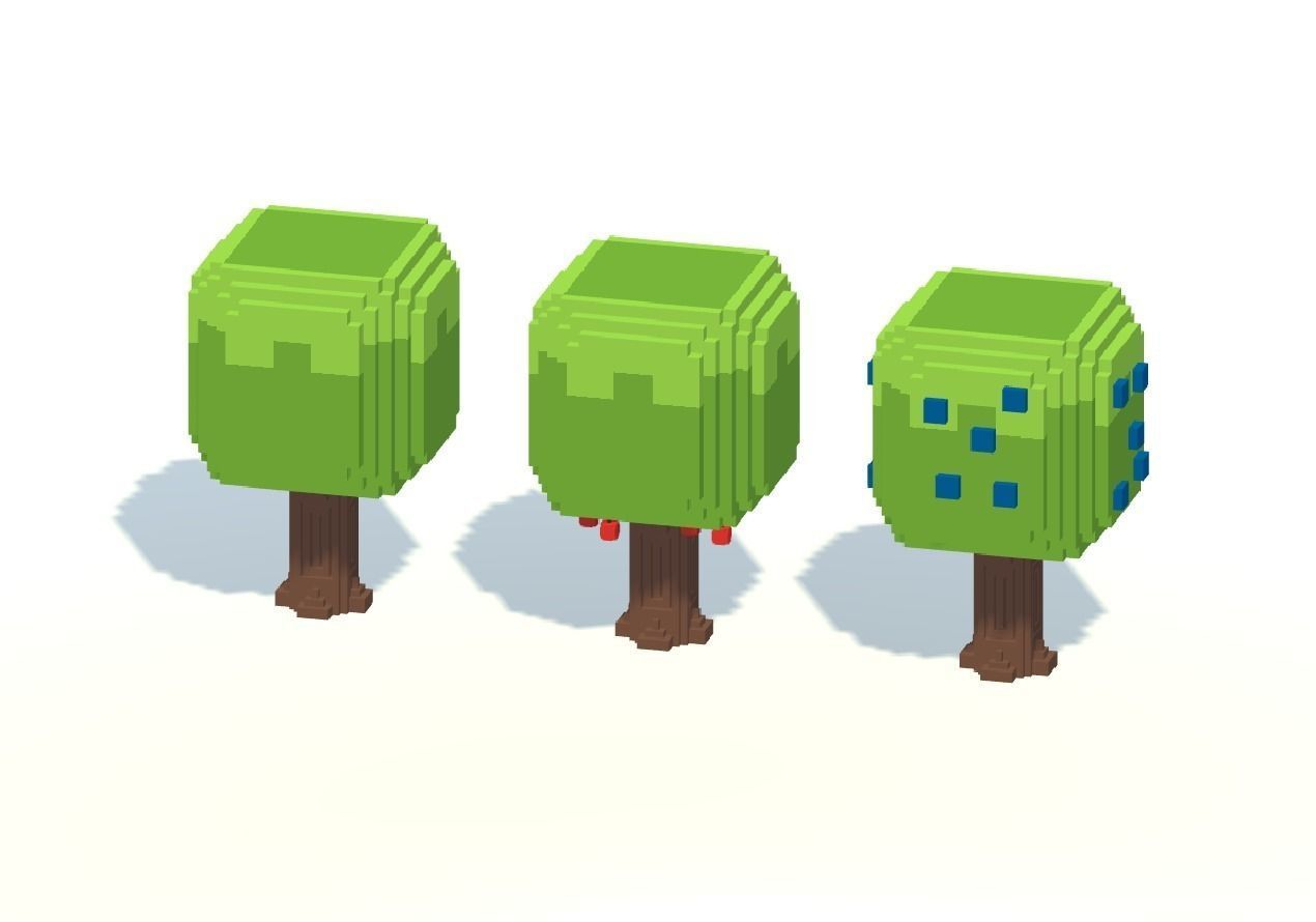 Cartoon Voxel Trees Pack Low-poly 3D model_0