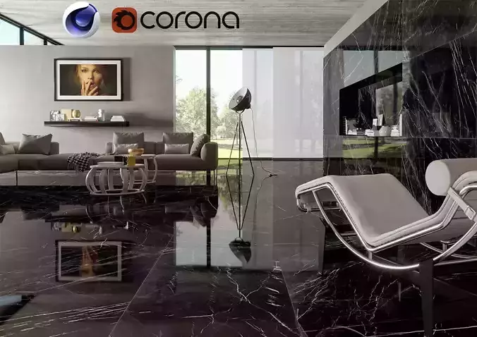 Bkack Marble Living in cinema 4D and Corona 3D model