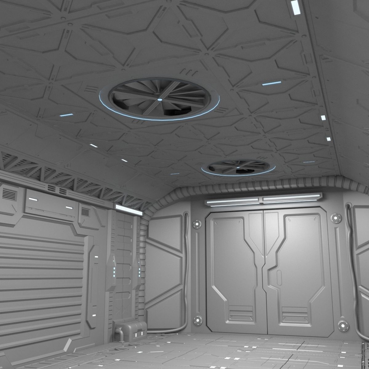 Sci-Fi hall environment 3D model_2