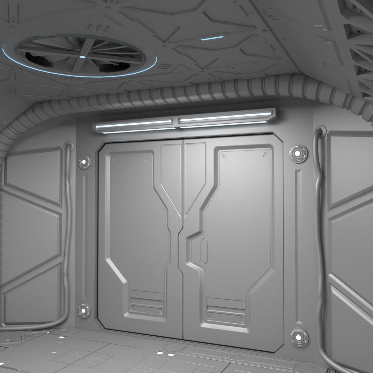 Sci-Fi hall environment 3D model_1