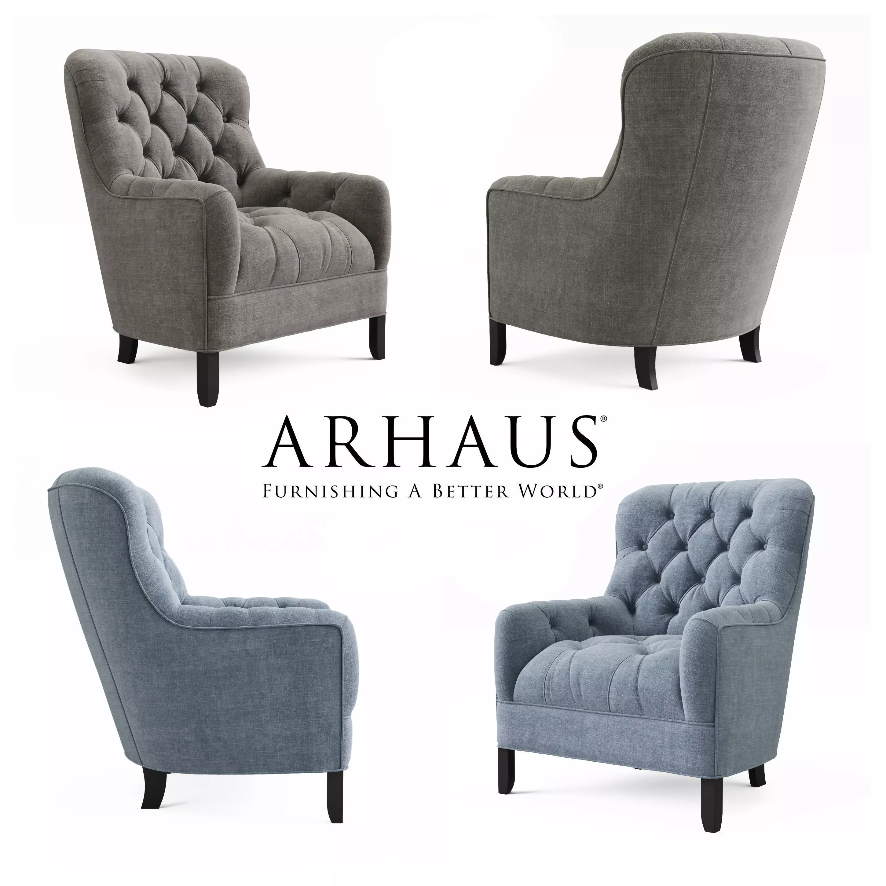 ARHAUS CLUB 34 TUFTED UPHOLSTERED CHAIR IN TWEED 3D model