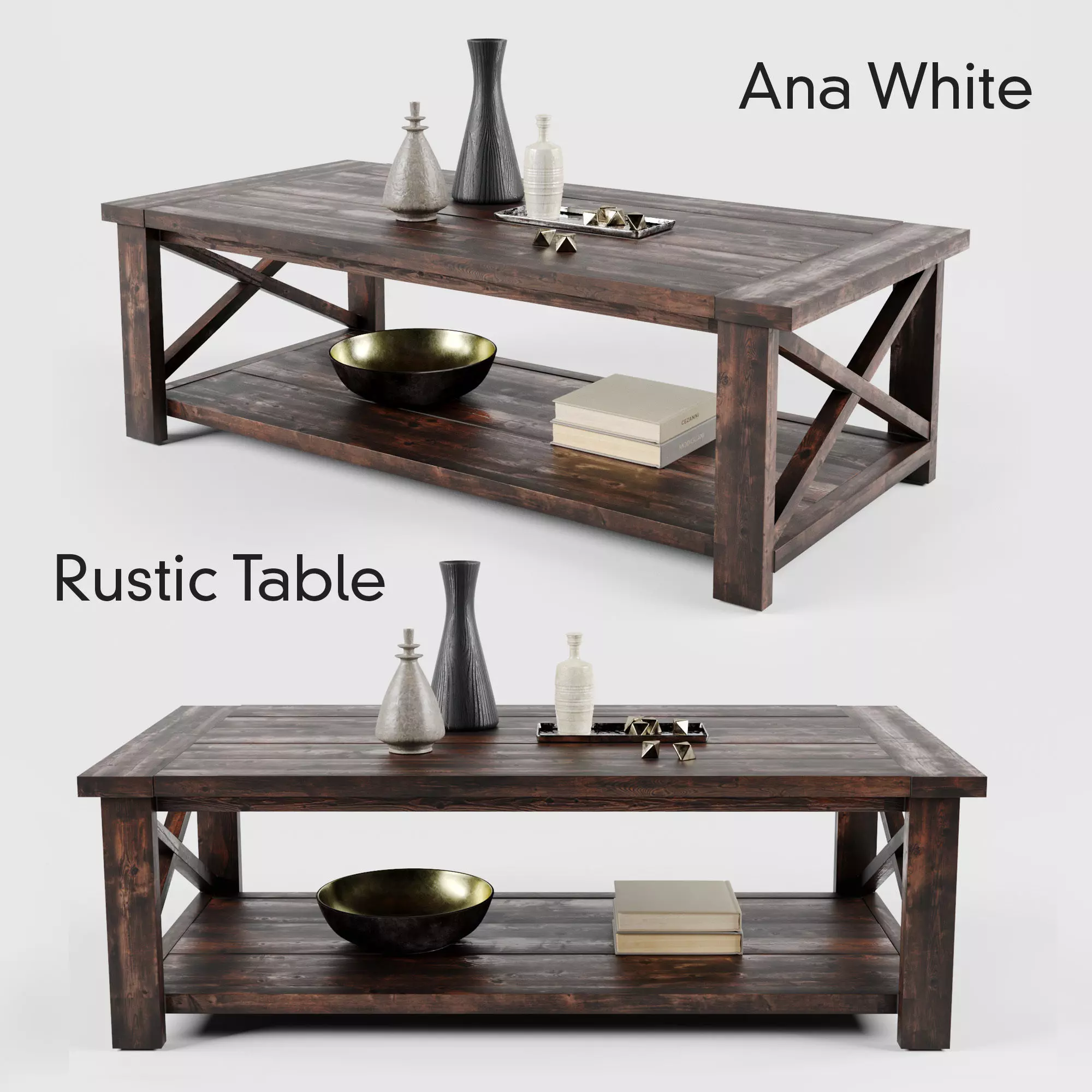 Ana White Rustic X Coffee Table 3D model_0