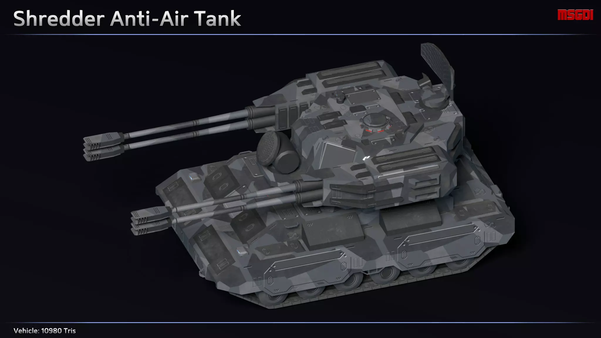 Scifi Shredder Anti Air Tank Low-poly 3D model_0