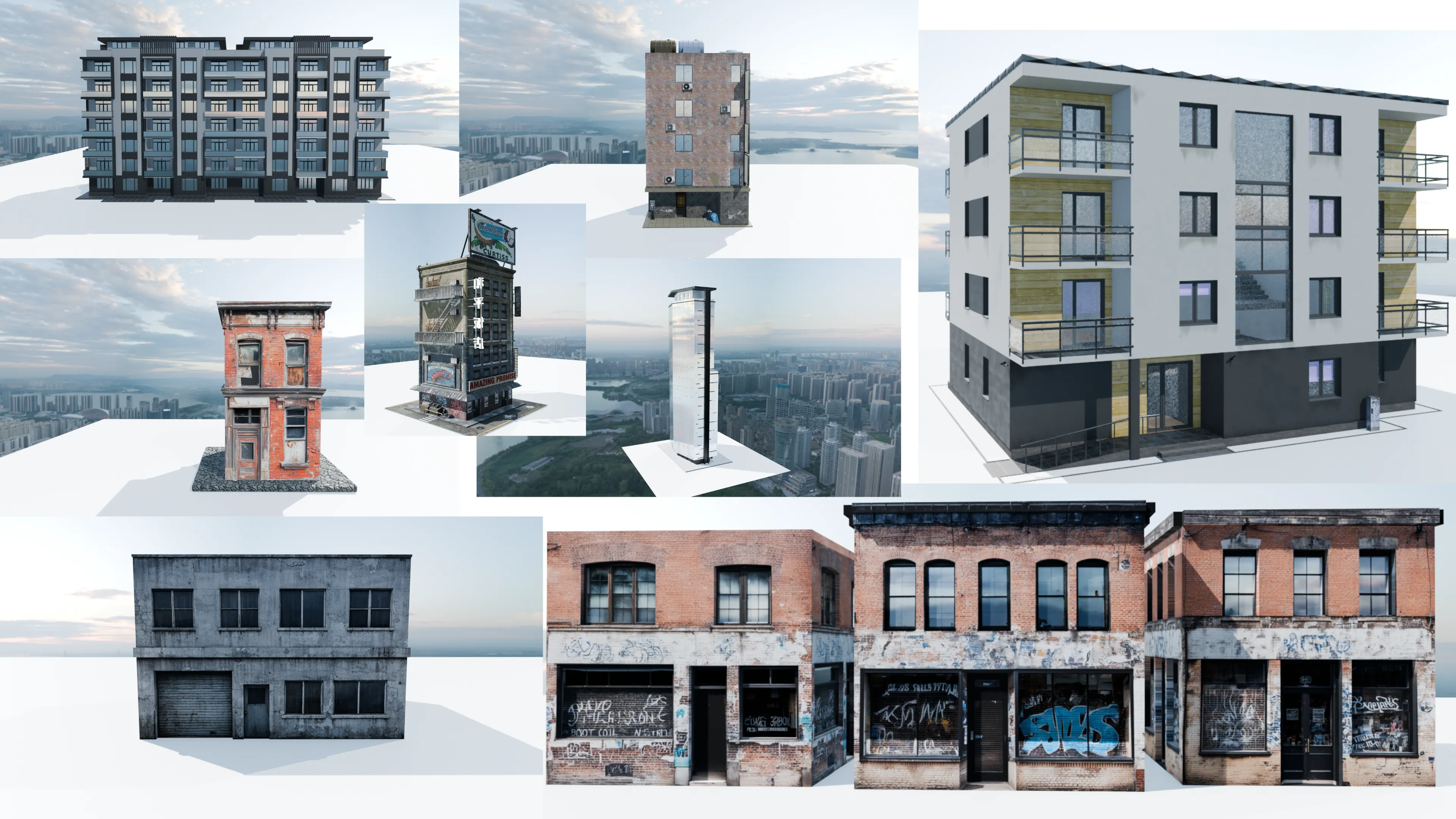 Low Poly Model Build 3D model Urban Building Collection Modern City Buildings VR / AR / low ...