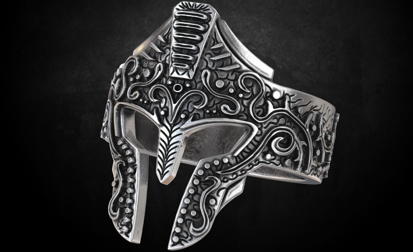 Ring with a Greek knight helmet  many sizes 177 3D print model_3