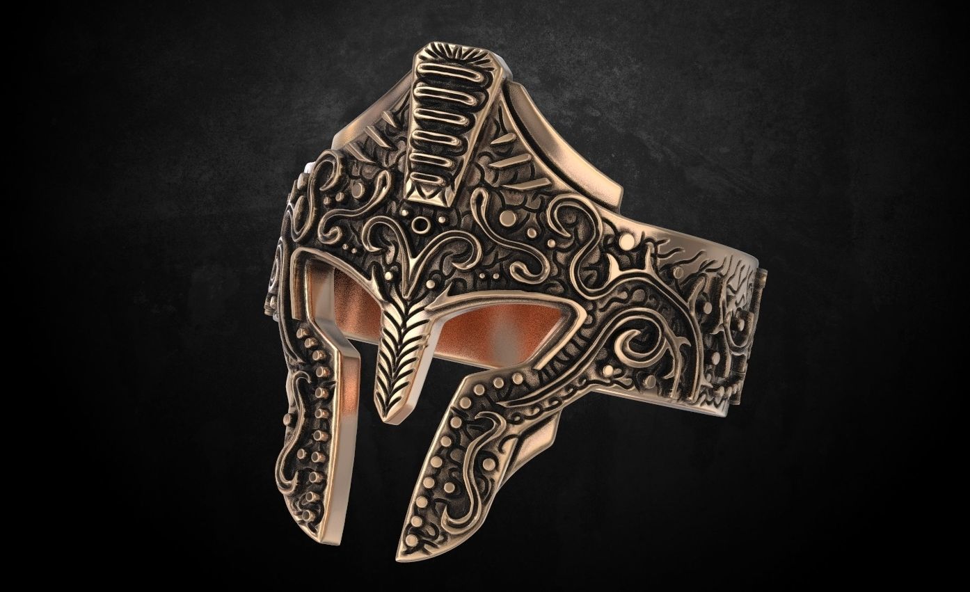 Ring with a Greek knight helmet  many sizes 177 3D print model_2