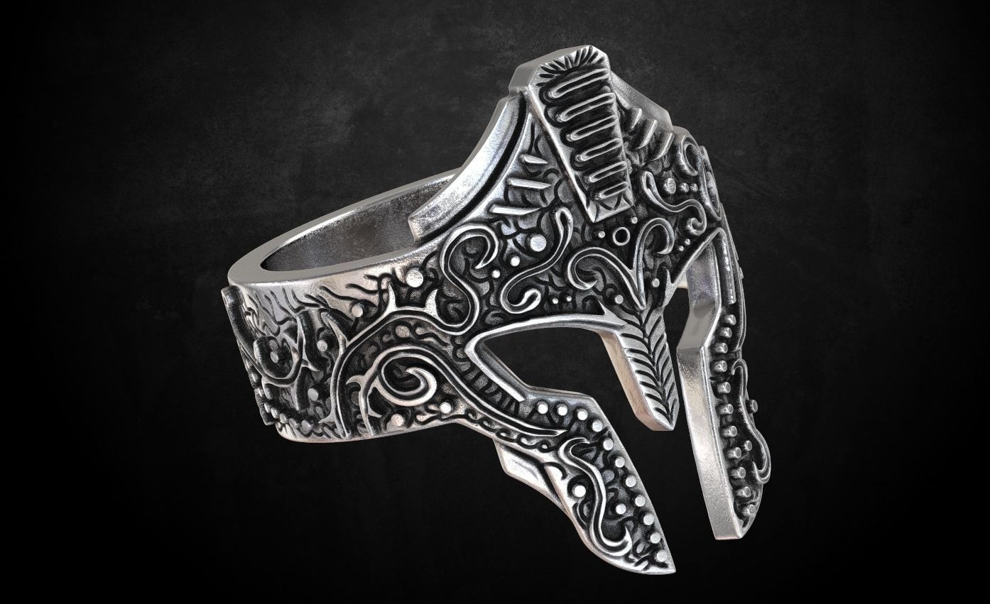 Ring with a Greek knight helmet  many sizes 177 3D print model_5