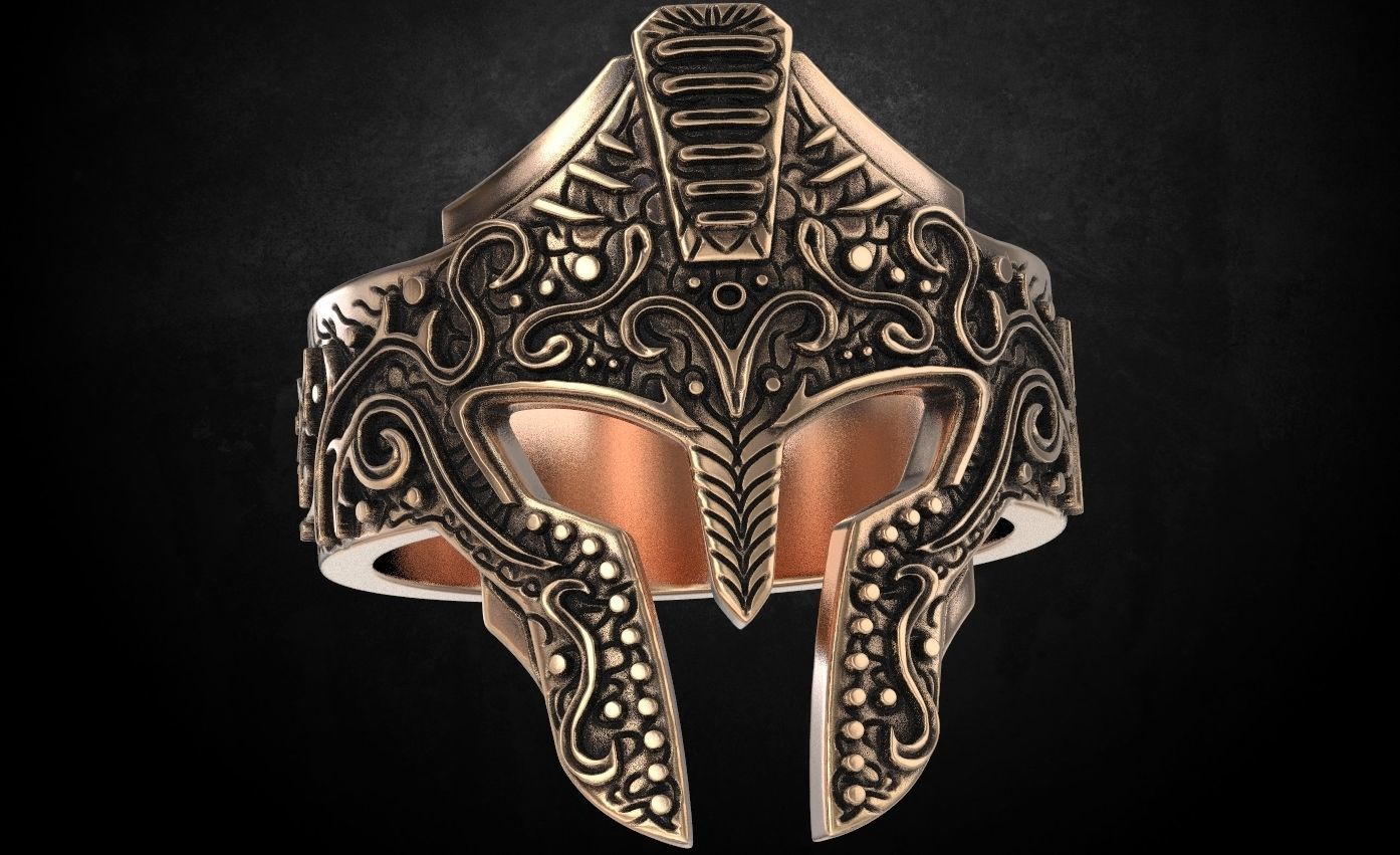 Ring with a Greek knight helmet  many sizes 177 3D print model_4