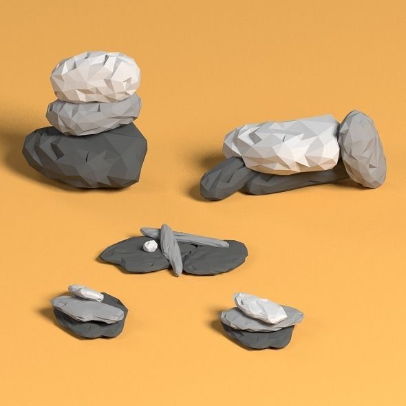 Low poly rock piles Low-poly 3D model