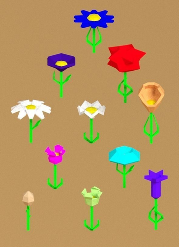 Low Poly Flowers table with umbrella Low-poly 3D model