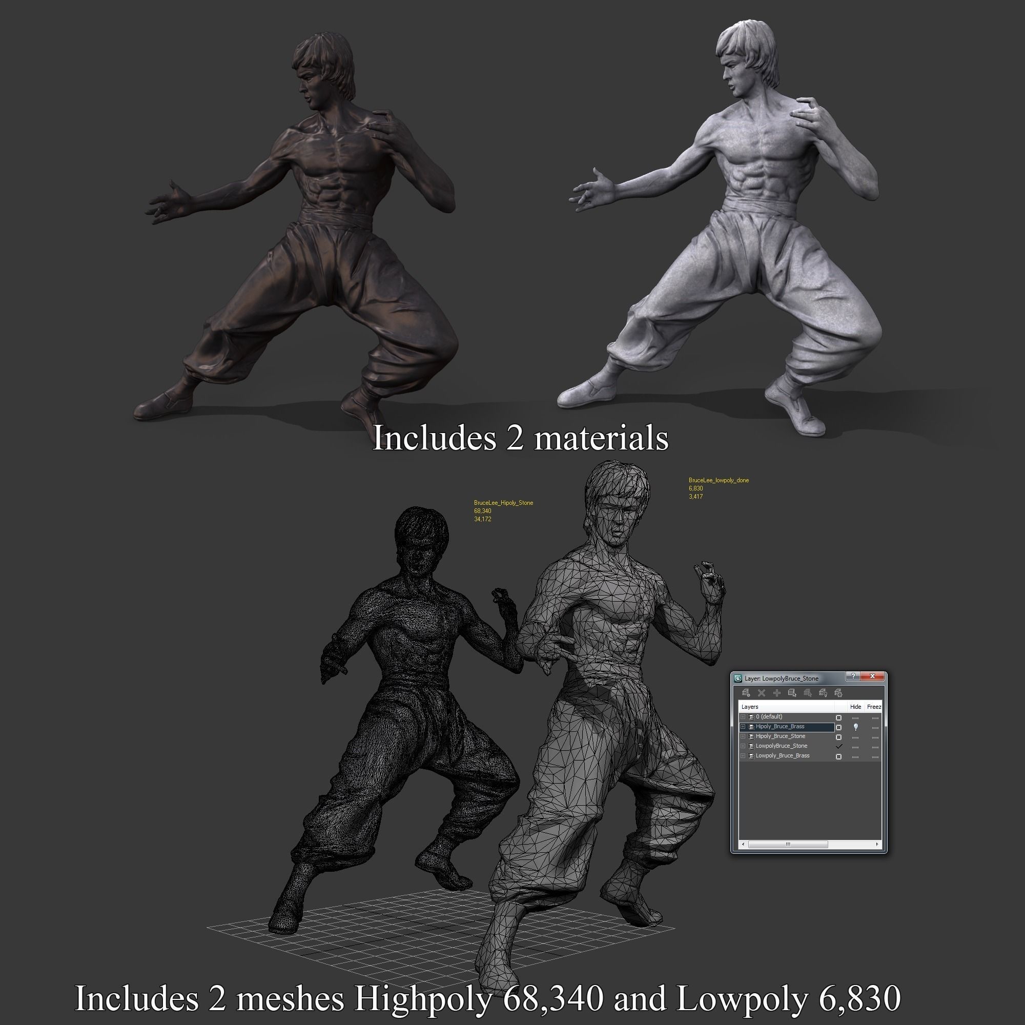 Bruce Lee Statue 3D model Low-poly 3D model_7