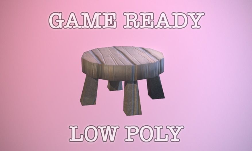 Stool stylized low poly game ready Low-poly 3D model_0