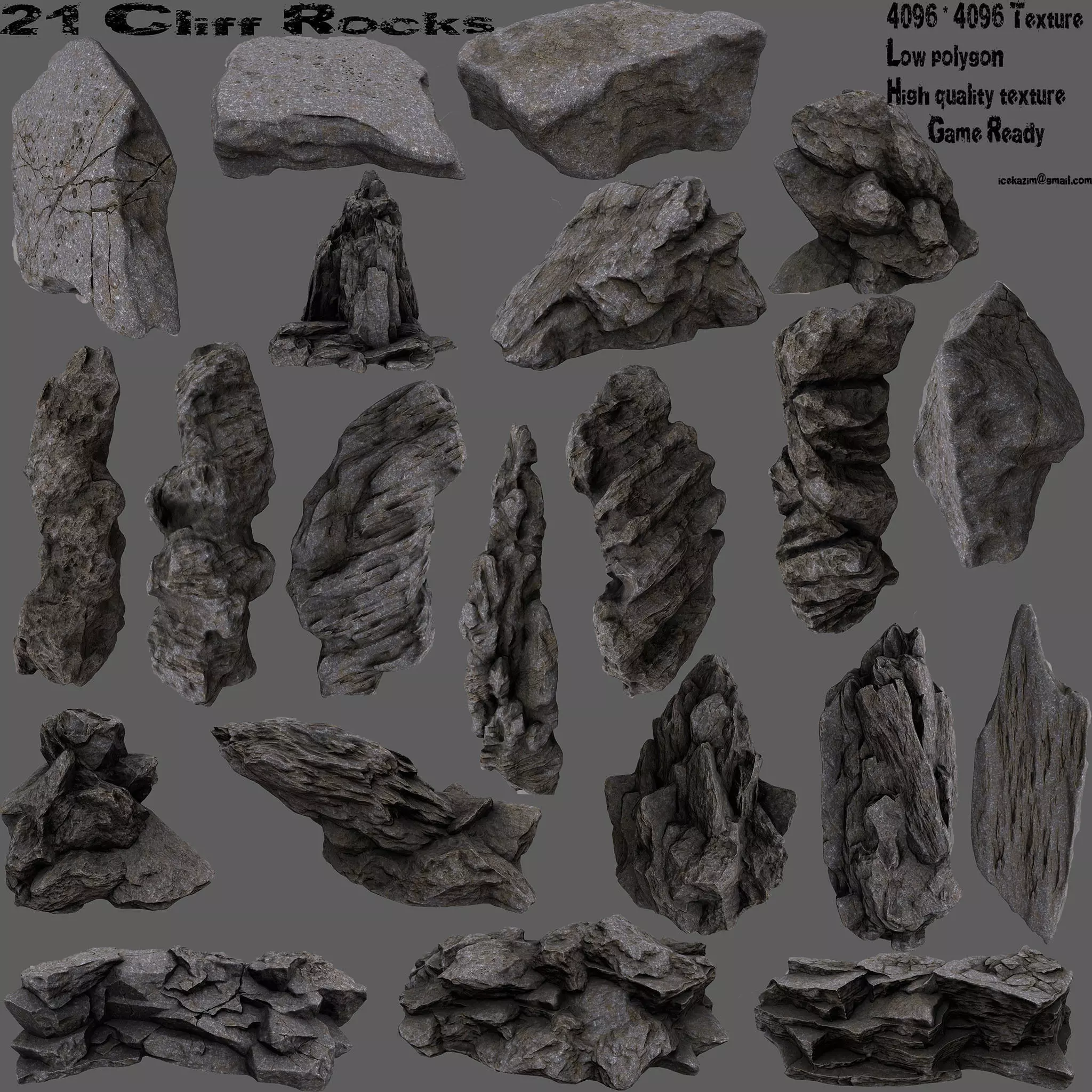 cliff rock set  Low-poly 3D model_0
