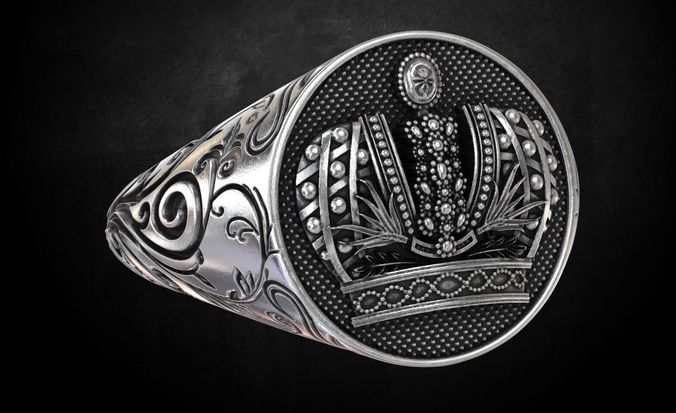 Ring with crown and patterns many size178 3D print model