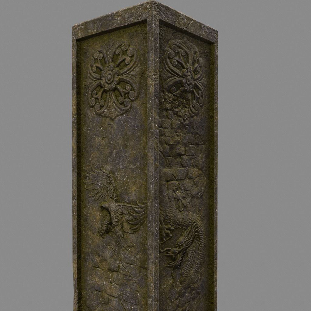 pillar 1 set of four stone columns Low-poly 3D model_7