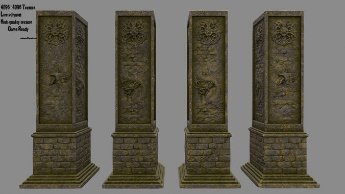 pillar 1 set of four stone columns Low-poly 3D model